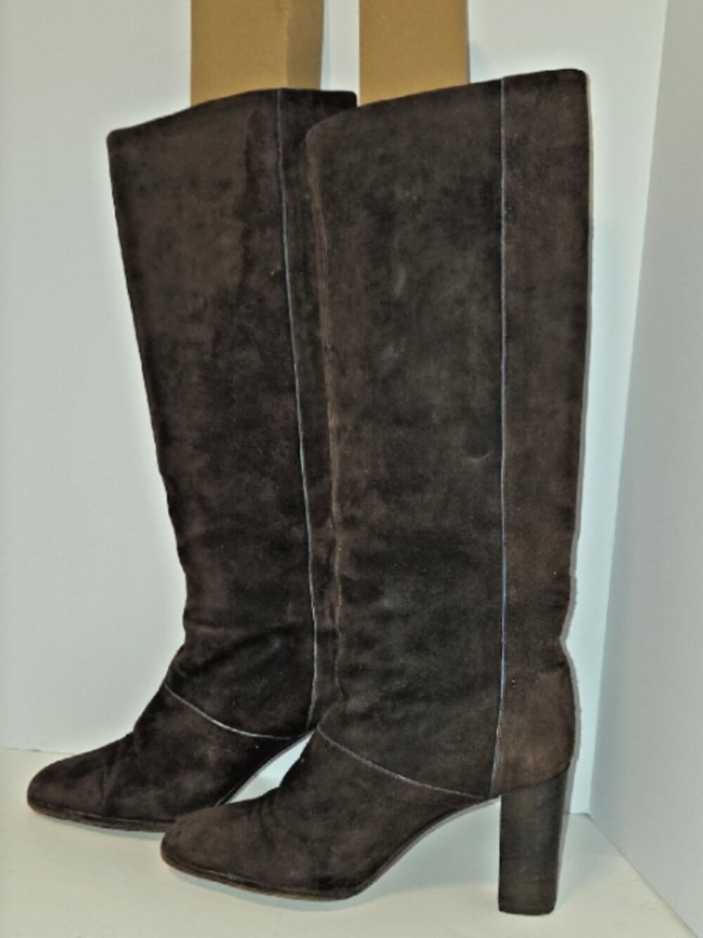 Andrea Pfister Italy Brown Suede Knee High Boots Block Heel Size 7.5